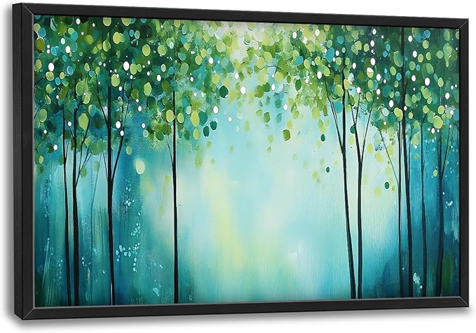 Lovira Green Forest Tree Large Wall Art Nature Landscape Canvas Wall Decor Pictures Prints Painting Framed Modern Artwork for Living Room Bedroom Bathroom Office 24"x36"