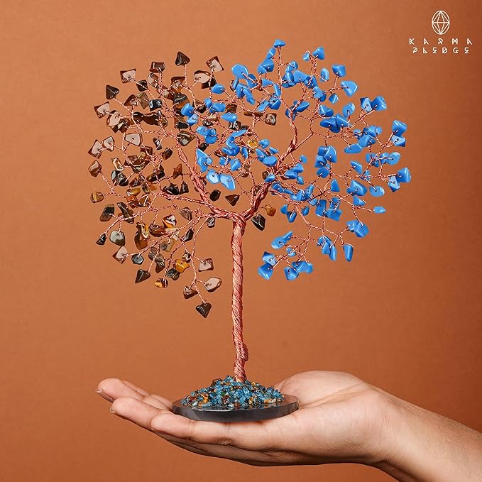 Crystal Tree for Home and Office Decoration, Pink Tiger Eye & Turquoise Healing Stones Handmade Tree of Life for Positive Energy, Money, Good Luck, Christmas Decor, Birthday Gifts for Women, Mom