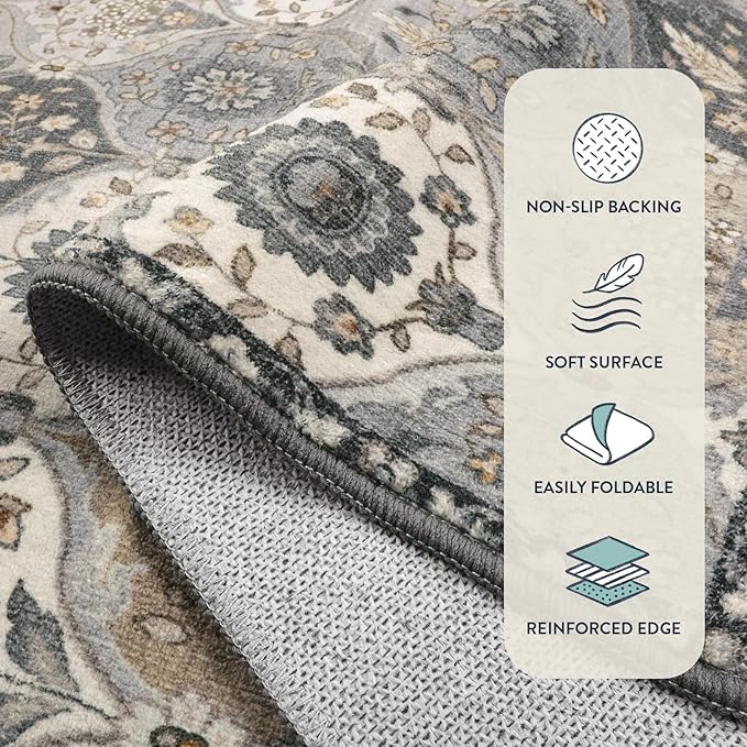 Lahome Moroccan Trellis Area Rug, 2x3 Entryway Rug Non-Slip Washable Indoor Door Mat, Small Oriental Accent Throw Carpet for Bedroom Kitchen Entry Bathroom, Grey