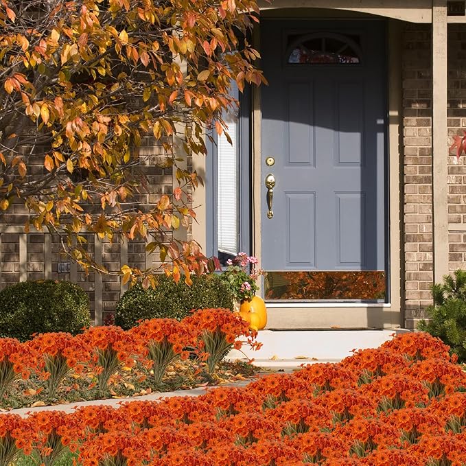 20 Bundles Artificial Fall Flowers Outdoor UV Resistant Fake Flowers No Fade Faux Plastic Plants Garden Porch Window Box Decorating (Fall Brown