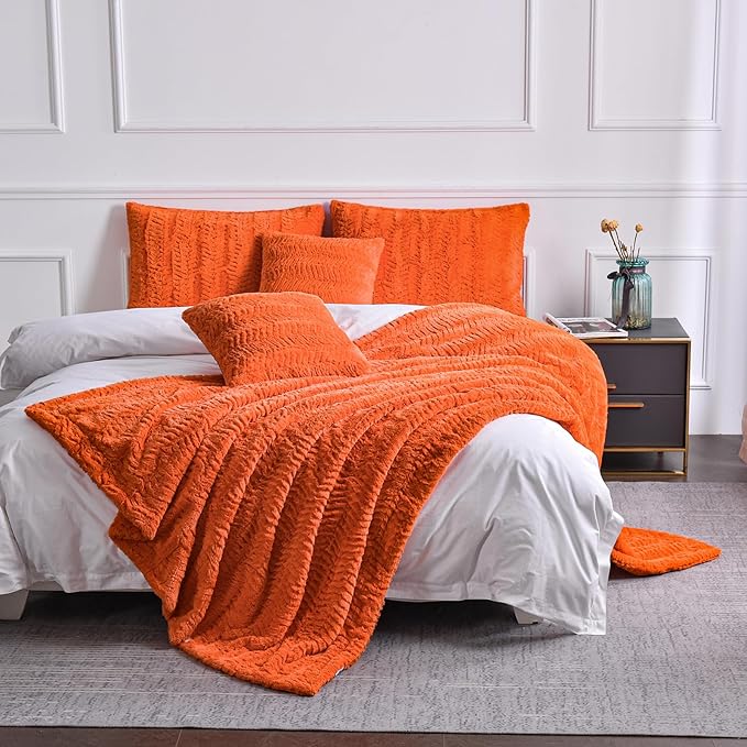 YUSOKI Luxury Faux Fur Twin XL Blanket for Twin XL Bed 2 Layers,5.2lb,All Ages,Home Decoration Without Pillows(Burnt Orange,63"x90")