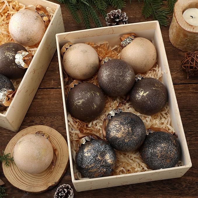 12 Pcs Neutral Textured Christmas Ball Ornaments 2.36'' Vintage Christmas Tree Decor Modern Rustic Brown Ornaments with Loop Shatterproof Hanging Ball for Xmas Farmhouse Decor (Vintage Copper)