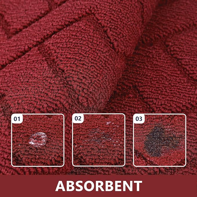 hicorfe Kitchen Rugs and Mats Sets,2 Pieces Super Absorbent Polypropylene Non-Slip Rug,Soft Comfort Floor Mat,Machine Wash for Kitchen,Hallway,Office,Sink,Laundry(20" x 31.5" Plus 20" x 48",Red