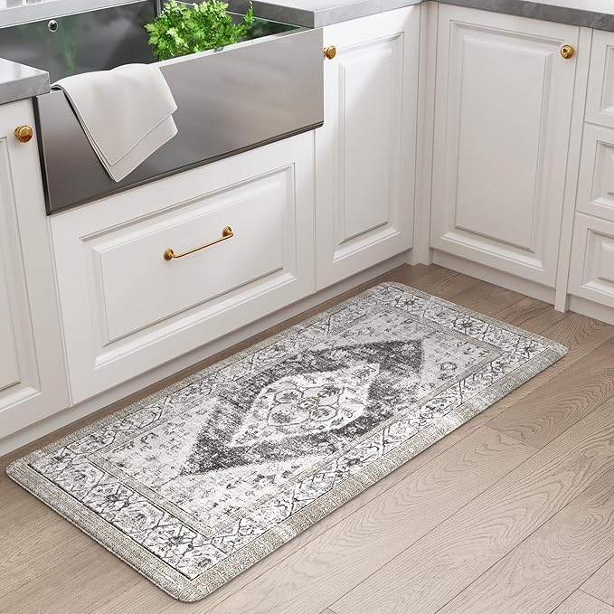 KIMODE Kitchen Mats Cushioned Anti Fatigue, Boho Vintage Kitchen Rugs, Grey 20"x39" Kitchen mats for Floor,Non Slip Kitchen Floor Mat, Comfort Padded Kitchen Floor Mats for Sink Laundry Office Desk