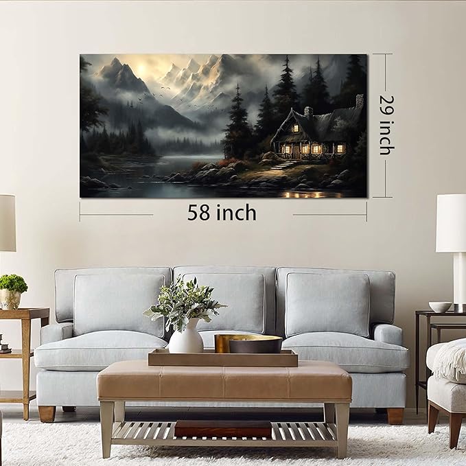 Natural Landscape Wall Art for Living Room Tree Pictures Wall Decor for Office Mountains Canvas Wall Art for Size 29" x 58"