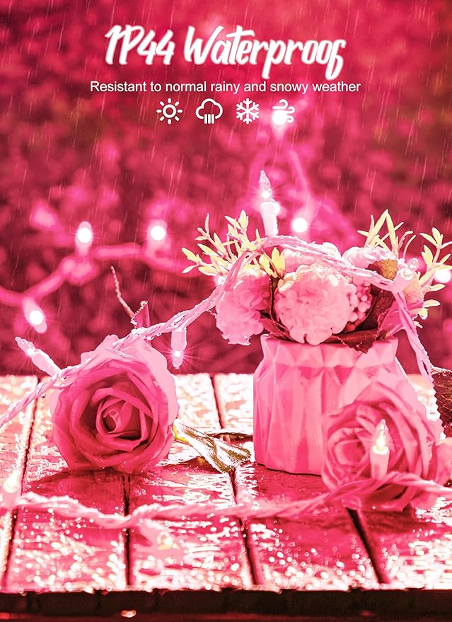 Pink Christmas String Lights, 50 Count 12 Feet Incandescent Bulb Mini Valentine's Lights, Waterproof Pink Lights for Indoor Valentine's Day Garland Wedding Party Festival Xmas Tree Decoration