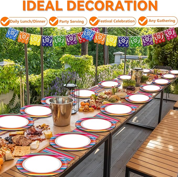 Mexican Fiesta Party Oval Paper Plates 11inch Plates and Napkins, Mexico Stripes Dish Tray for Dance Pinata Taco Party Colorful Ponchos Supplies Picnic Tableware Decor, 25 Guest