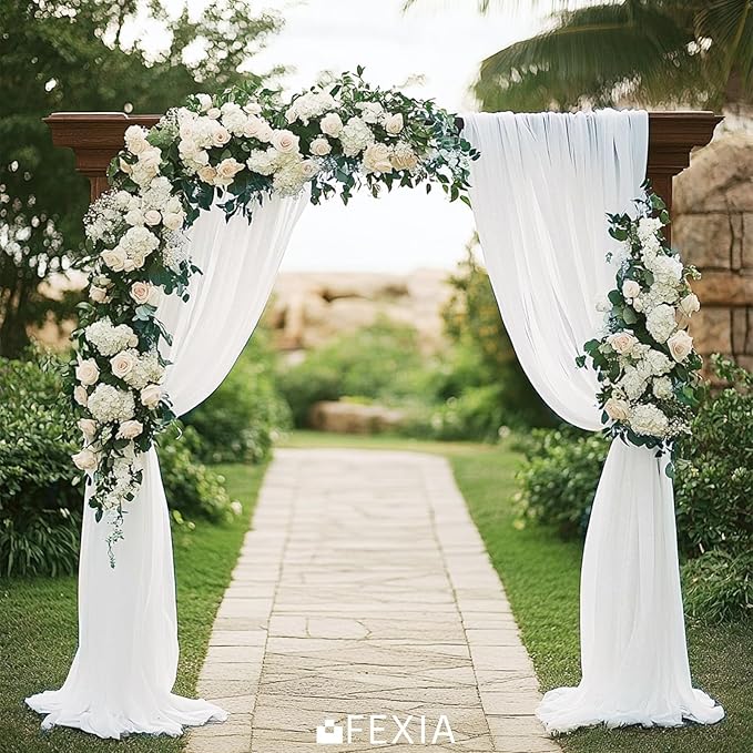 FEXIA White Chiffon Table Runner Sheer Sparkling Chiffon Fabric Bridal Party Romantic Baby Shower Wedding Reception Decorations 29x118 Inches