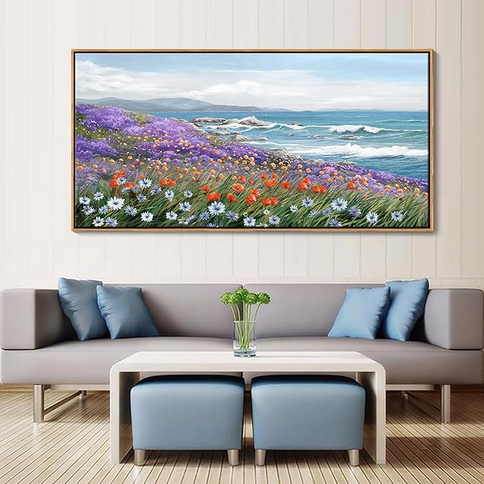 YDYSUNE Coastal Large Landscape Wall Art for Living Room, Bedroom Pictures, Ocean Beach Artwork, Blue Decorations Above Bed Decor, Coastal Landscape Wall Art, Beach Pinting 29×58IN