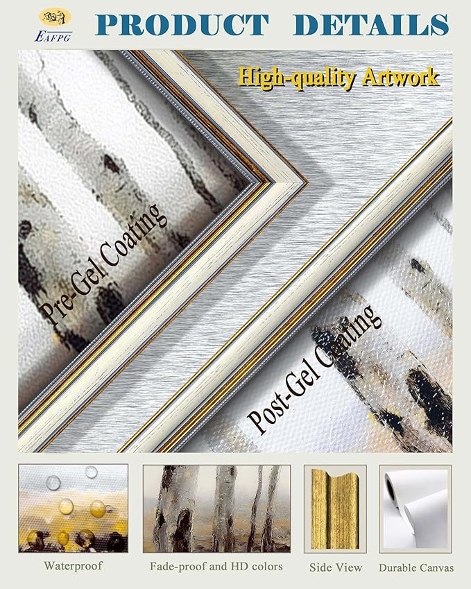 EAFPG Textured Gel Finish Gold Framed Vintage Wall Art for Bathroom, Autumn Landscape Canvas Prints for Living Room, Bedroom & Kitchen, Aesthetic Paintings for Office, Rustic Wall Decor, 12"x16"