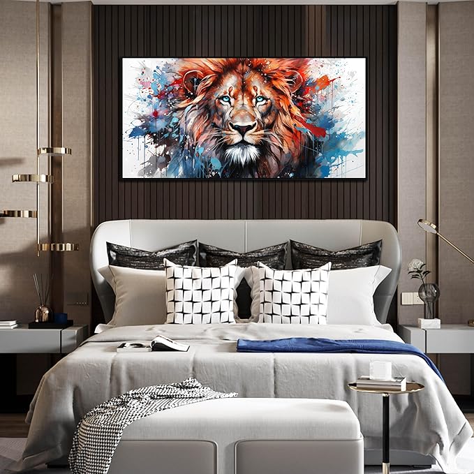 ZHAOSHOP Colorful Lion Wall Art for Living Room - Modern Wall Decor for Office - Teen Bedroom Decor with Black Framed Size 24" x 48"