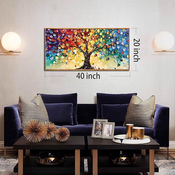 ZHAOSHOP Colorful Tree Wall Art for Living Room - Abstract Canvas Wall Art for Office - Framed Modern Wall Art for Bedroom Size 20" x 40"