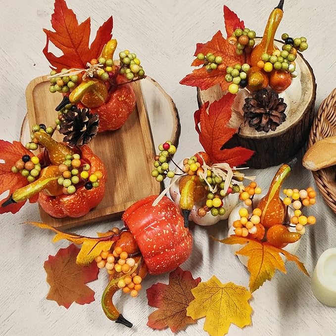 winemana Fall Decorations for Home - Set of 6 Artificial Pumpkin, Berry & Pine Cone Table Centerpiece for Office, Thanksgiving, Bathroom Kitchen Autumn Decor