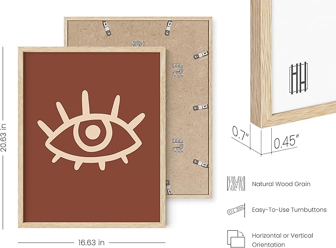 HAUS AND HUES Boho Posters Mid Century Modern Wall Decor - Abstract Art Prints Midcentury Modern Decor Boho Wall Decor Minimalist Dark Clay Eye with Eye Lashes (16x20 Framed Beige)