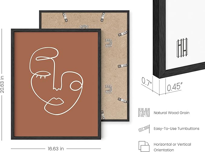HAUS AND HUES Woman Drawing Line Art Wall Decor - Female Figure Wall Art, Silhouette Drawings Artwork Line Drawing Wall Art Minimalist Clay Abstract Face (16x20 Black Frame)
