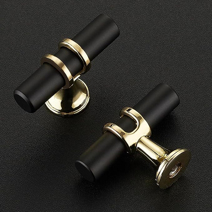 10 Pack Black&Gold Cabinet Knobs - Kitchen Cabinet Knobs Closet Pulls for Kitchen Closet Drawer Stainless Steel Dresser Hardware 2in Length Single Hole
