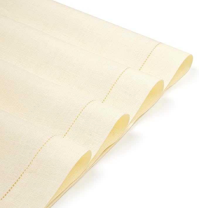 D'Moksha Homes Cream Linen Cloth Placemats Set of 4-100% Pure Linen Hemstitch Placemats 14 x 19 Inch - Classic Hemstitch Table Place Mats for Fall, Halloween - Handcrafted and Machine Washable