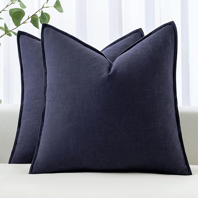 MIULEE Decorative Linen Pillow Covers 20x20 Inch Navy Boho Farmhouse Neutral Couch Throw Pillows for Bed Pack of 2 Accent Modern Pillowcase Summer Sofa Livingroom Home Decor