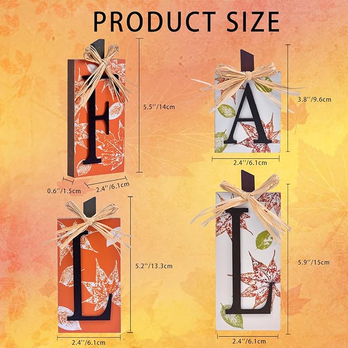 Fall Decorations for Home, 4PCS Rustic Wooden Fall Tabletop Decor Signs, Farmhouse Centerpieces for Tables, Autumn Decorations for Room Decor Thanksgiving Halloween (4pcs)