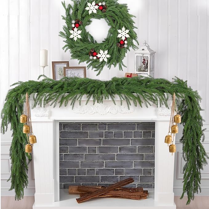 Hananona 4 Pcs 6 Ft Artificial Norfolk Pine Garlands, Real Touch Winter Pine Garland, Green Artificial Greenery Garland for Table, Mantle, Wall, Indoor, Outdoor Christmas Decorations (4, 6 FT)