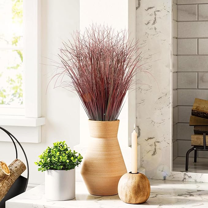 12Pcs Artificial Grass Plants, Faux Shrubs Wheat Grass, Artificial Tall Grasses Fake Plants for Outdoor Decor,Artificial Greenery Stems Weed for Room Indoor Home Decor(Red)