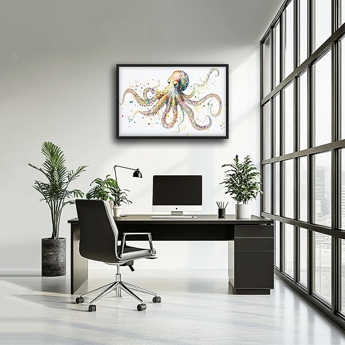 Octopus Large Wall Art for Living Room Framed, Octopus Wall Decor Pictures, Colorful Ocean Animal Canvas Print Painting, Aesthetic Artwork Bedroom Office Home Decor 36"x24"