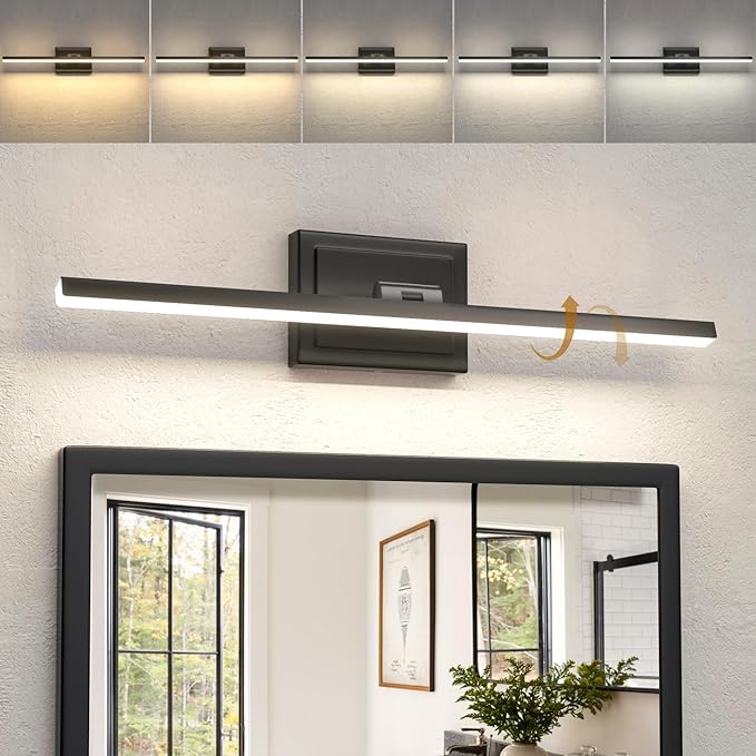 NIORSUN 24 Inch Modern Bathroom Light Fixture, 14W 5CCT Dimmable LED Black Bathroom Vanity Lights Over Mirror, Vanity Lights for Bathrooms Restroom Mirror- ETL Certified