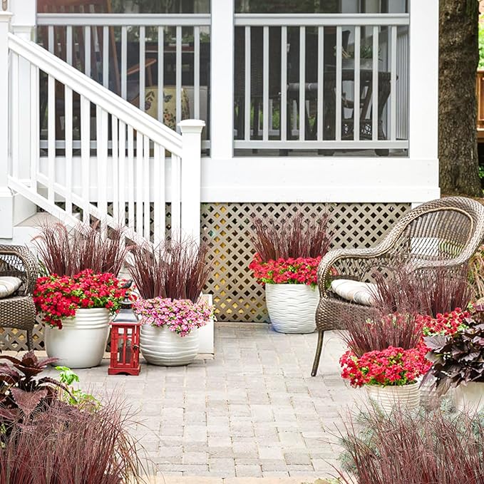 12Pcs Artificial Grass Plants, Faux Shrubs Wheat Grass, Artificial Tall Grasses Fake Plants for Outdoor Decor,Artificial Greenery Stems Weed for Room Indoor Home Decor(Red)