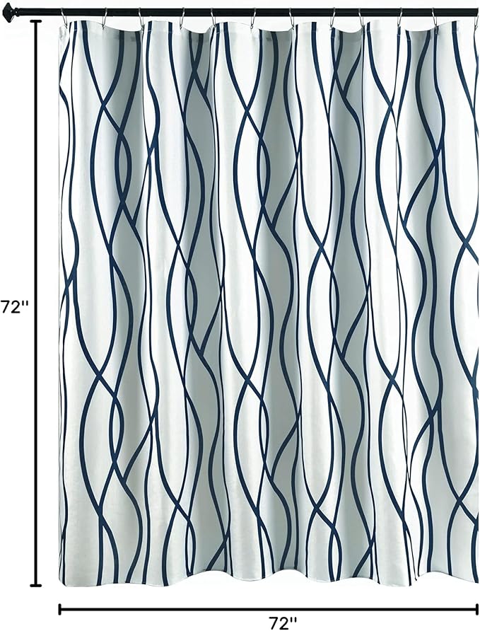 Biscaynebay Textured Fabric Shower Curtain 72x72 Inch, Navy Printed Striped Linen Modern Hotel Luxury Quality Cloth Bathroom Curtains Machine Washable
