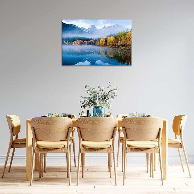 SKASNFAI Lake Canvas Wall Art National Park Forest Mountains Painting Artwork Nature Prints Poster Framed for Living Room Bedroom (12x16 inch)