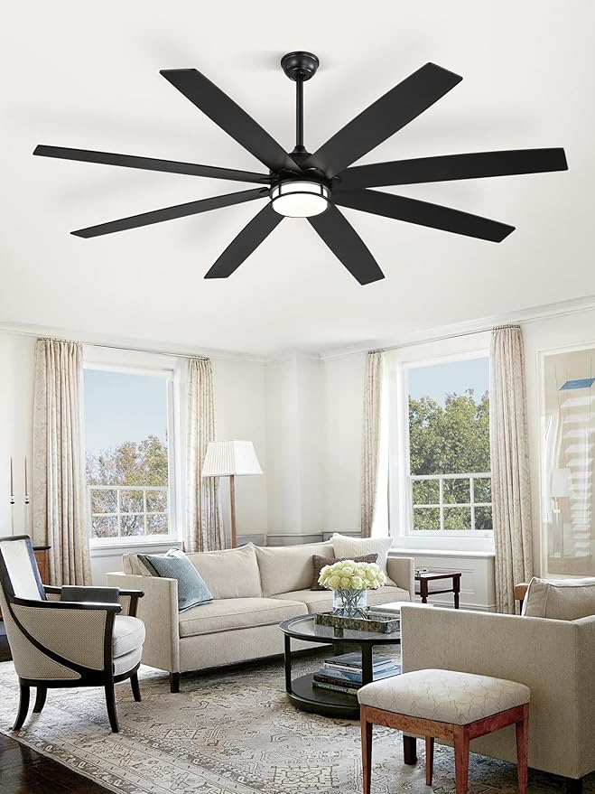 72 Inch Ceiling Fans with Lights, Large Black Ceiling Fans with Remote, Farmhouse Modern Ceiling Fan Fixtures with Bright LED Light for Living Room, Bedroom, Kitchen