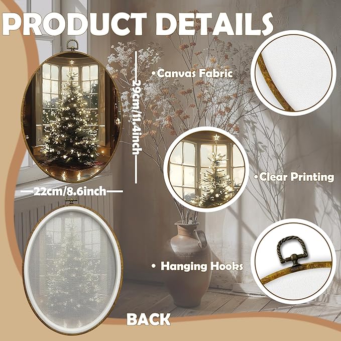 CUANFDDSF Vintage Christmas Tree Oval Wall Art Decor, Magical Cottagecore Winter Xmas Tree Holiday Wall Hanging Decor, Cozy Christmas Framed Canvas Prints for Home Bedroom Living Room, 8.6x11.4 Inch