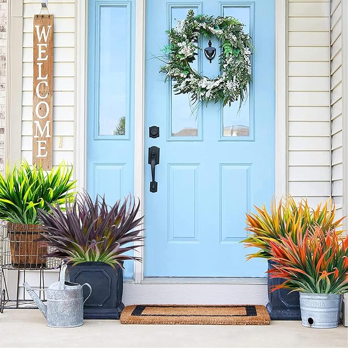 12 Pcs Artificial Outdoor Plants UV Resistant Tall Fake Grass Plants Bushes Faux Tropical Flowers Décor Fall Winter Summer Planters Patio Front Door Porch Plastic Greenery & Shrubs Decoration