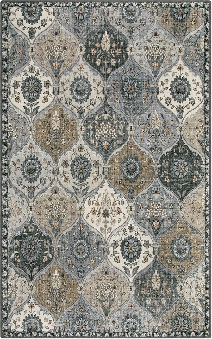 Lahome Moroccan Washable Living Room Rug, 5x8 Rugs for Bedroom Dining Room, Soft Non-Slip Non Shedding Boho Distressed Throw Carpet for Nursery Office, Grey