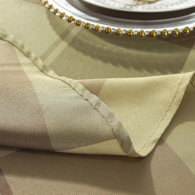 Round Tablecloth Checkered Style Polyester Table Cloth Dust-Proof Wrinkle Resistant Heavy Weight Table Cover for Kitchen Dinning Tabletop Decoration (Round,70" (4-6 Seats), Taupe)