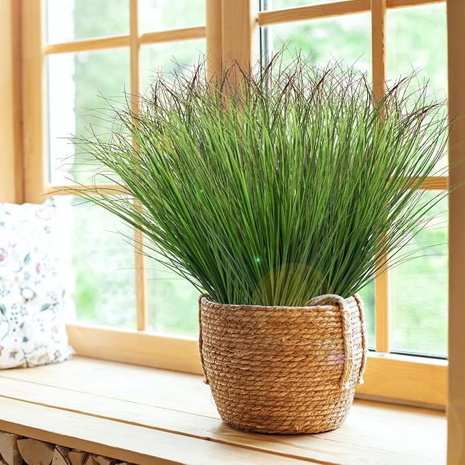 12Pcs Artificial Grass Plants, Faux Shrubs Wheat Grass, Artificial Tall Grass Fake Plants for Outdoor Decor,Artificial Greenery Stems Weed for Room Indoor Home Decor(Green Red Tail)