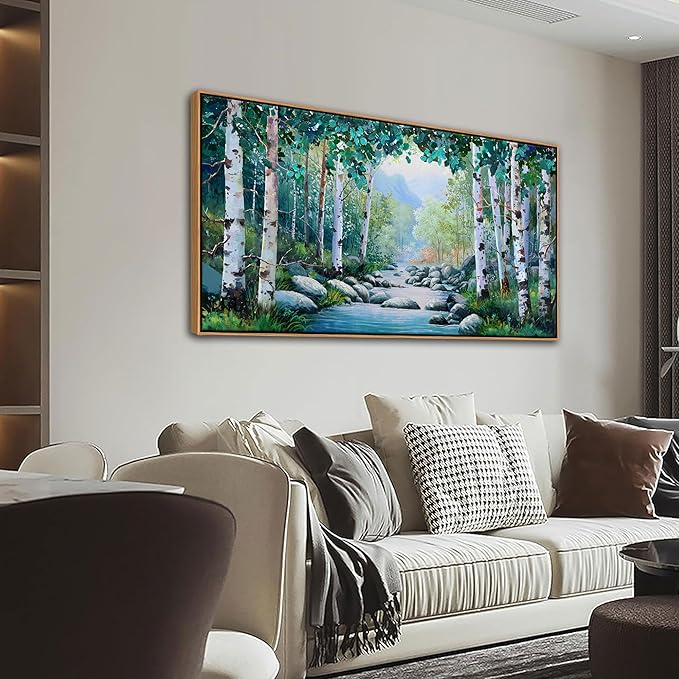 Pogusmavi Tree of Life Wall Art for Living Room, Forest Canvas Landscape Wall Art, Green Farmhouse Decor, Framed Artwork for Bedroom and Living Room, Canvas Pictures for Wall Decor 24×48IN