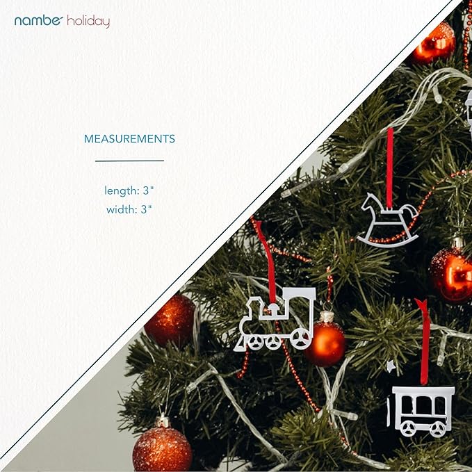 Nambe Holiday Train Mini Ornament Set – 3-Piece Engine, Toy Car & Caboose, Silver and Gold Plated Christmas Ornaments for Tree, Festive Holiday Décor, Gift Toppers or Collectible Keepsakes, 3" Each