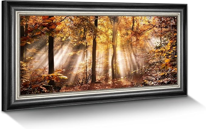 Framed Birch Tree Canvas Wall Art: Nature Forest Print Painting Autumn Landscape Artwork for Living Room Bedroom
