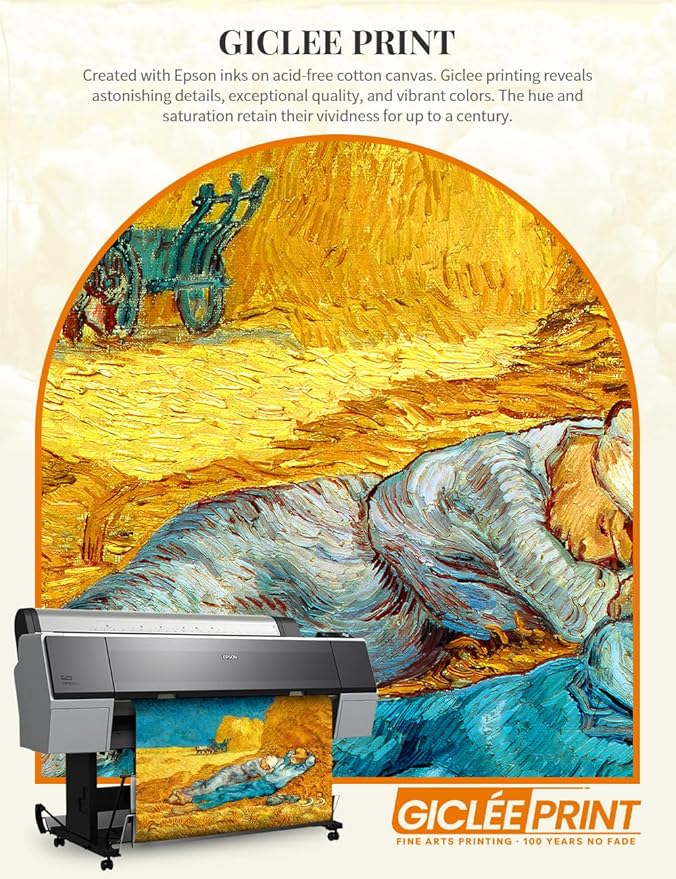 DECORARTS - Noon: Rest from Work by Vincent Van Gogh, Large Giclee Canvas Print with Solid Wood Frame, Oversized Wall Art Decor