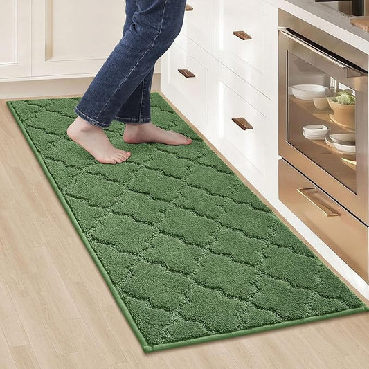 COSY HOMEER-Kitchen-Rugs 20"x48" Non-Slip Absorbent Soft Kitchen Runner Rug Polyester Kitchen Mats for Floor Washable Kitchen Standing Floor Mat for Sink Mat,Hallway,Laundry,Green
