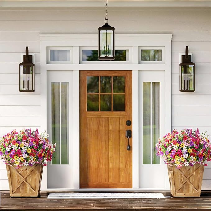 SHareconn Artificial Flowers for Outdoors Spring Decoration, Fake Silk Realistic Faux Plants UV Resistant for Outdoor Planter Porch Patio Summer Outside Decor, 20 Bundles,RedRosyPurpleYellowPinkWhite