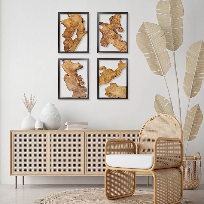 Modern Wood Wall Decor- Natural wood Handcrafted Rustic Charm for Your Home - Perfect for Living Room, Bedroom,Kitchen,or Office (Irregular*4)