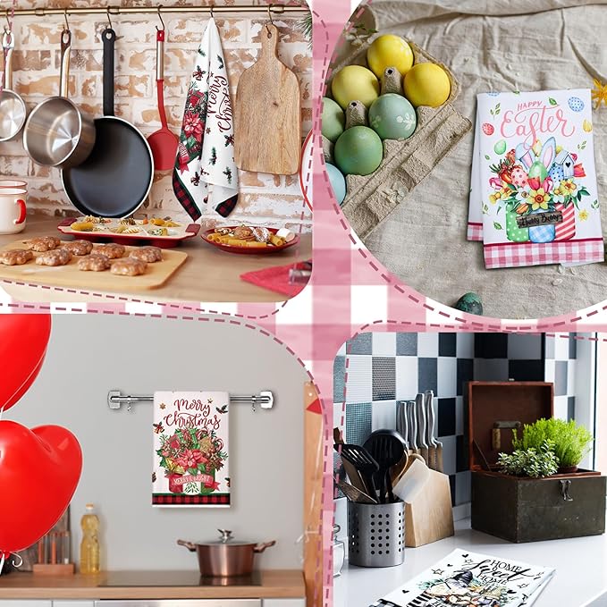 12 Pcs Seasonal Kitchen Towels Set for All Holidays Hand Dish Tea Towels Fall Halloween Christmas Cute Drying Dishcloths Decorative Absorbent Wash Cloths(Flower Style)