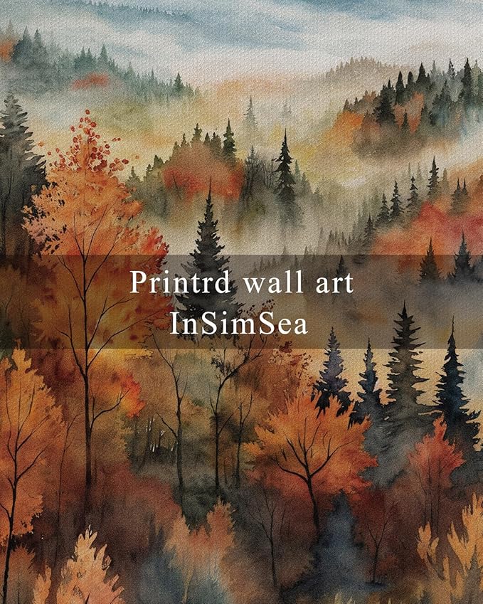 InSimSea Square Framed Canvas Wall Art, Autumn Prints Classical Landscape Pine Forest In The Morning Mist, Fall Home Wall Decor for Living Room, Bedroom, Bathroom, Office 12"x12"