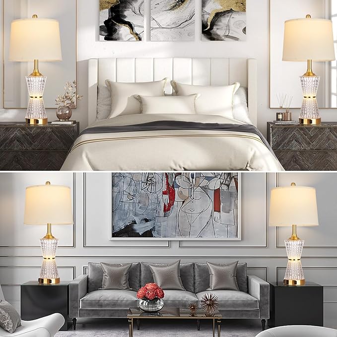 26" Modern Table Lamps, Gold Set of 2 Table Lamps Night Light with 2 USB Charging Ports & AC Outlet, Bedside Nightstand Lamp White Shade for Living Room Bedroom Home Decor(2 LED Bulbs Included)