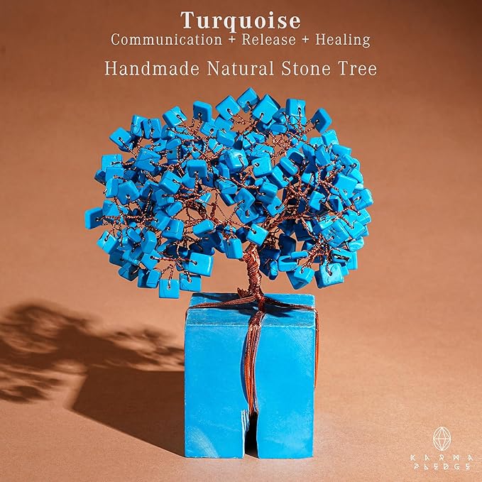 Crystal Treesof Life Feng Shui Décor for Home and Office, Turquoise Chakra Healing Crystal Handmade Tree for Positive Energy, Money, Good Luck, Christmas Décor, Birthday Gifts for Women