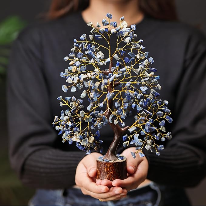 Lapis Lazuli Stone Money Tree | Tree of Life | Energy Healing Stones | Feng Shui Bonsai | Reiki Crystal Healing | Good Luck | Chakra Tree | Spiritual | Crystal Gifts | Office Home Decor