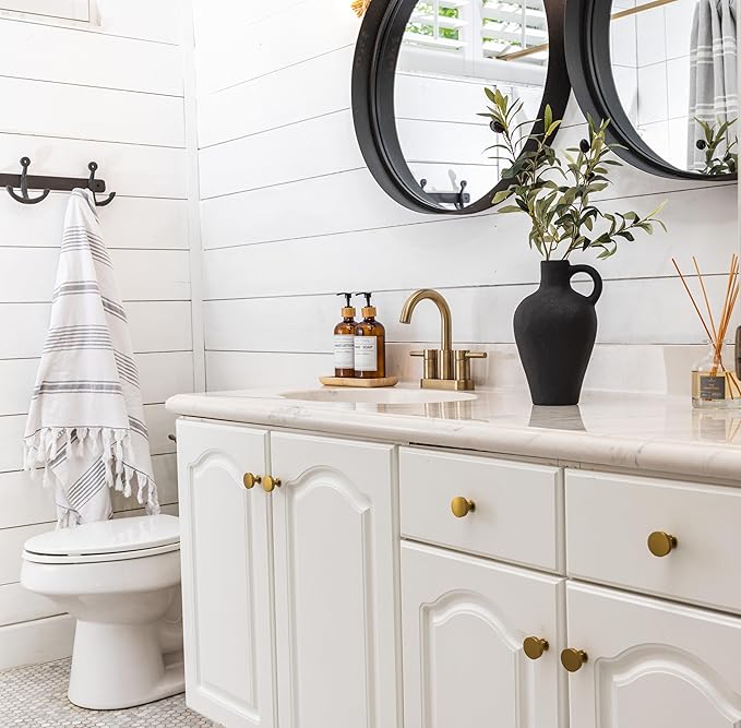 Luxurious Gift Set Textured Ceramic Vase 10 Inch with Olive Branches 22 Inch Tall Black Medium Vase Artificial Topiaries Fake Plants, Minimalist Shelf Decor, Neutral Home Office High End Gifting Decor