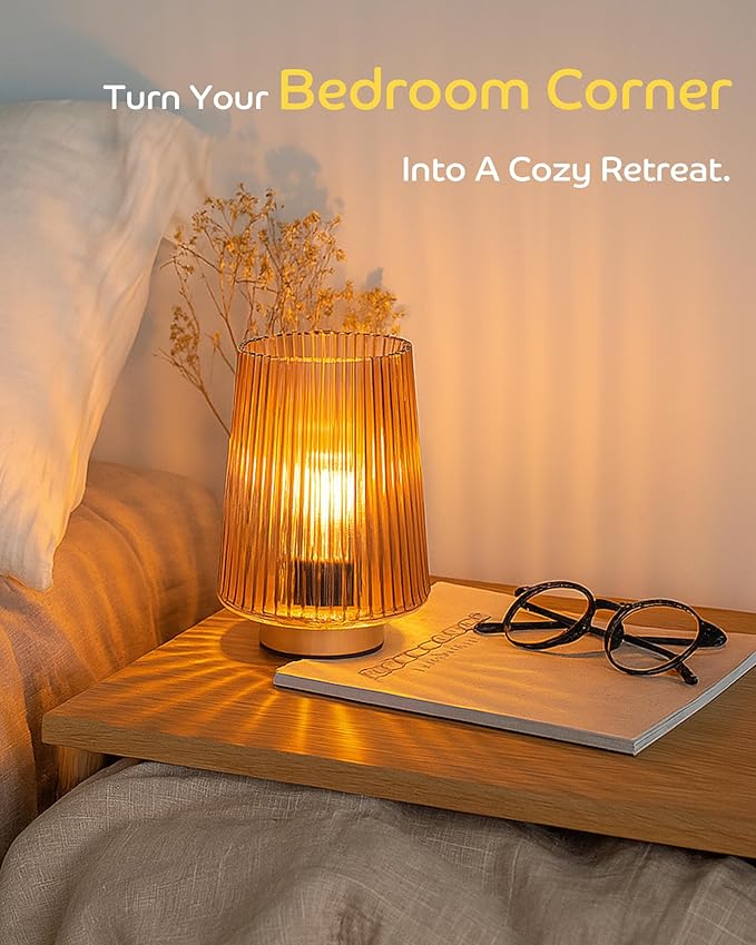 Battery Operated Lamp with Timer, Small Cozy Table Lamps for College Dorm, Aesthetic Cordless Battery Powered Decorative Lamp for Bedside Living Room Shelf Amber